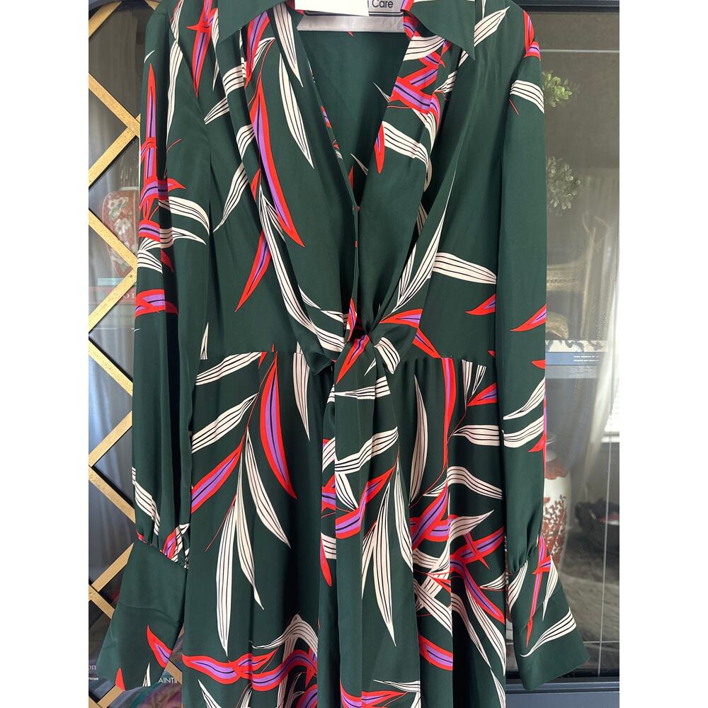 NWT DVF Diane von Furstenberg QUINCY Hunter Silk Wrap Midi Dress US10 Green - Picture 5 of 10